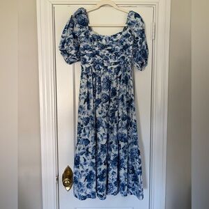 Abercrombie & Fitch Blue Floral Puff-Sleeve Maxi Dress